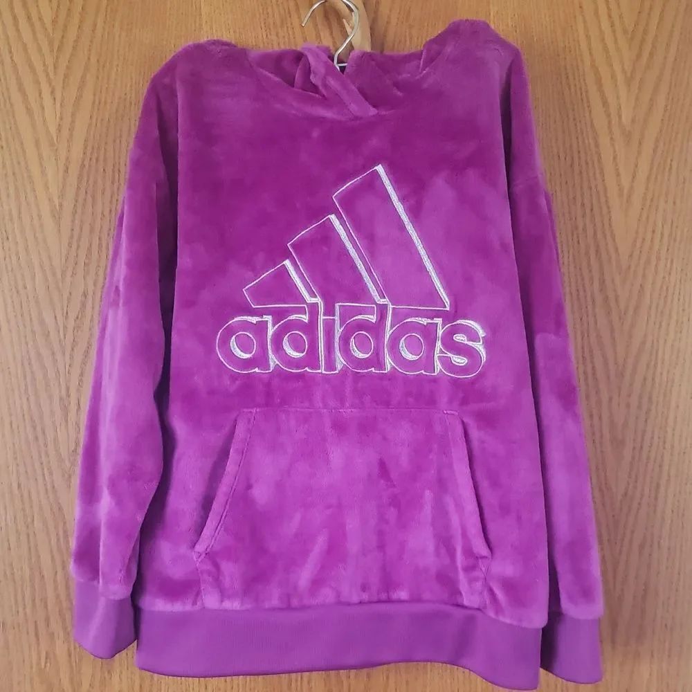Fuzzy Fleece Adidas Purple Hoodie w/ Kangaroo Pocket Sz L (14)